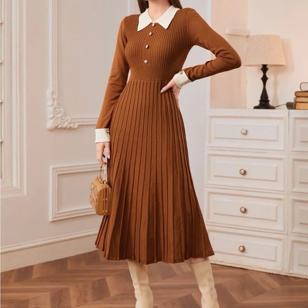 Rib knit sweater dress